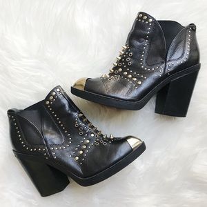 Topshop Aggro studded black/gold leather booties
